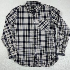 Banana Republic Mens Standard Fit Plaid Button Down Shirt Navy Grey Size M